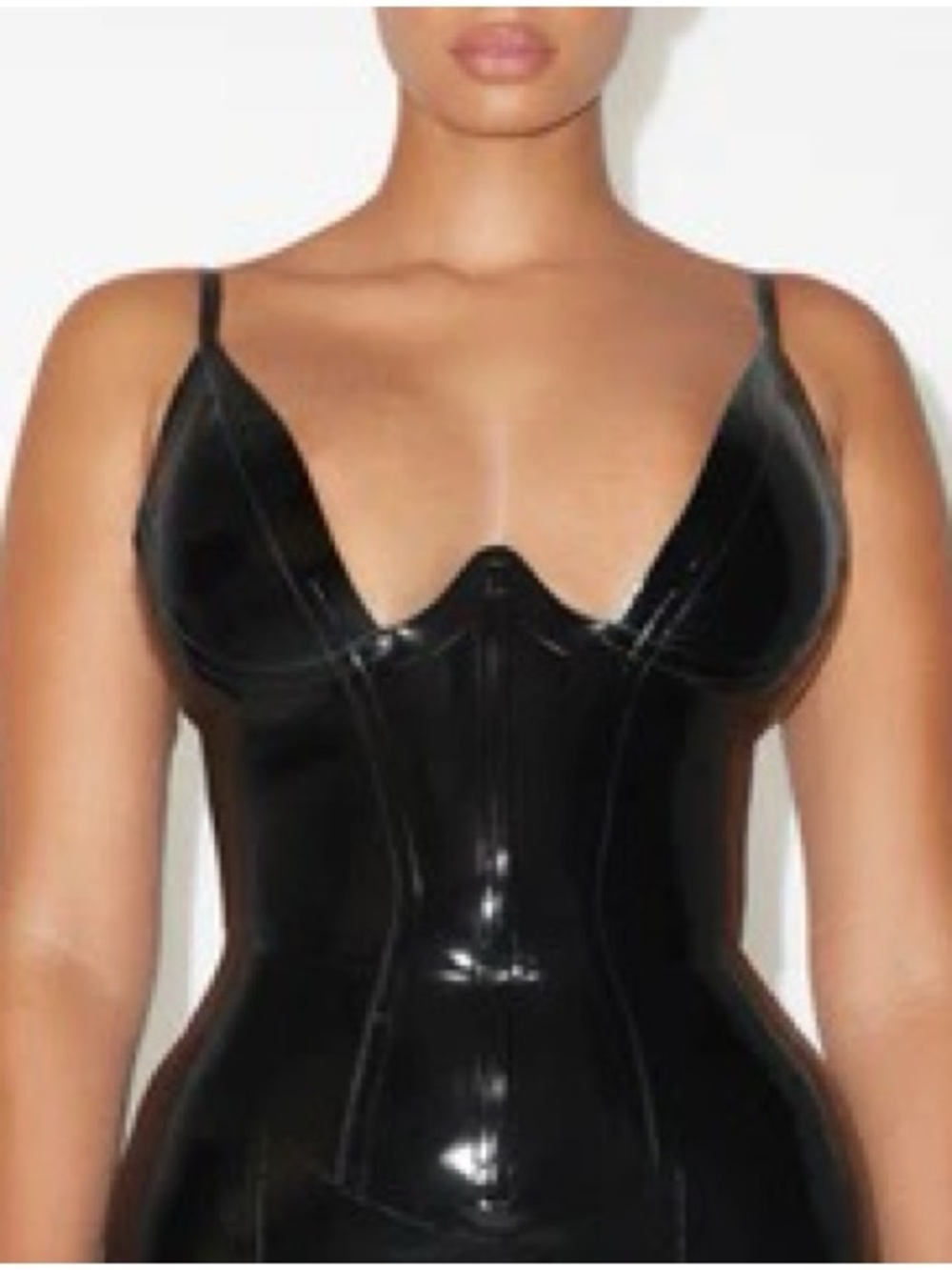 Black Bustier Top - Women - latex plunge tank